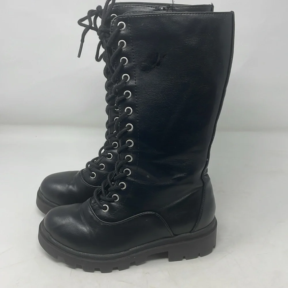 Steve Madden Girl’s Black Moto Lace-Up Boots Size 1 Excellent Condition